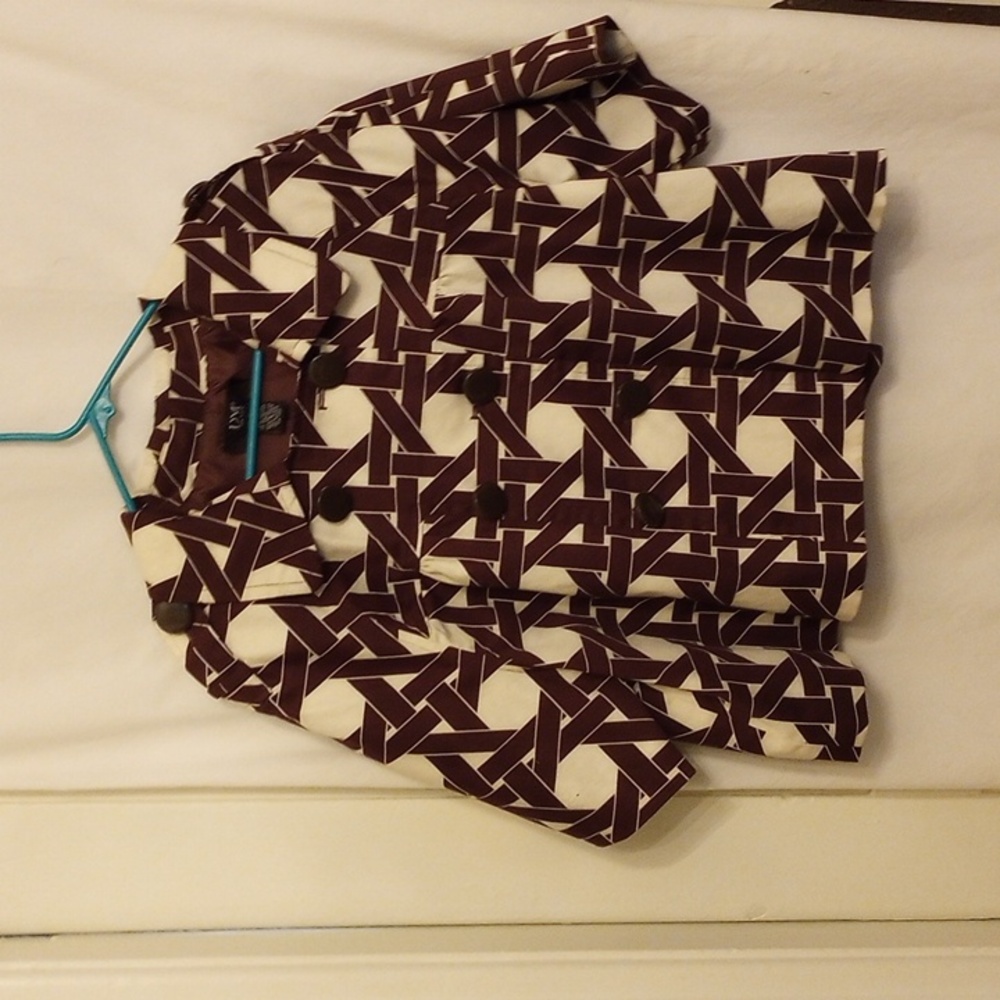 DM New York short sleeve jacket, brown and white print, XL, fully lined